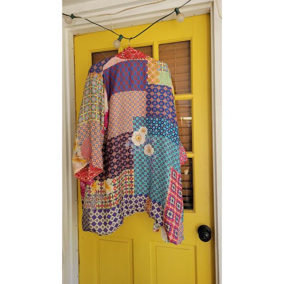 Johnny Was Onyx Reversible Silk Rayon Embroidered Floral Kimono Large - Picture 4 of 7